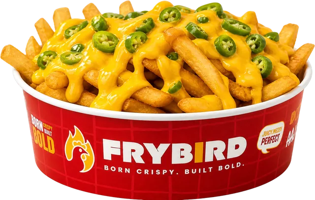Chilli Cheese Fries, photographed against a plain background