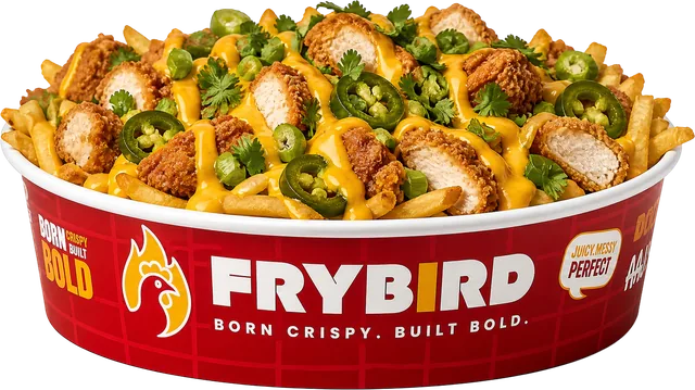 Frybird Loaded Fries, photographed against a plain background