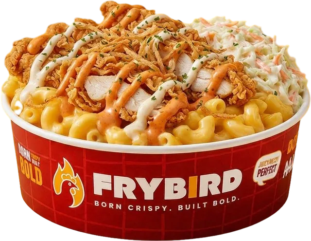Chicken Mac & Cheese, photographed against a plain background
