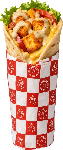Crispy Paneer Wrap, photographed against a plain background